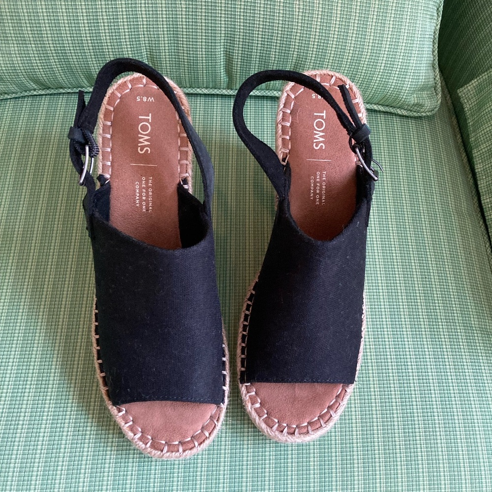 Black Toms Monica Wedge Sandal